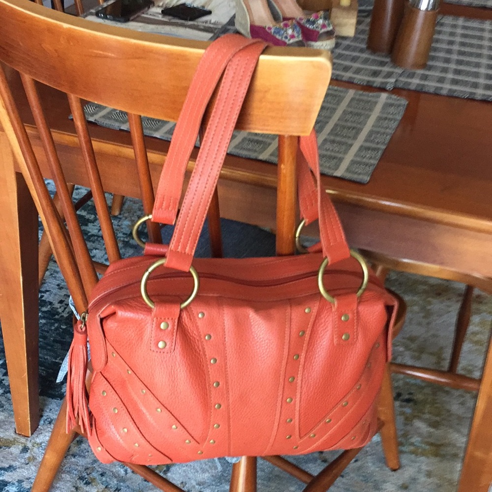 Hot in Hollywood orange leather boho satchel